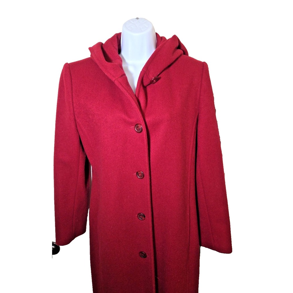 Vtg 80s 90s Jones New York Hooded Long Coat Womens 6 Red 100% Wool USA STUNNING